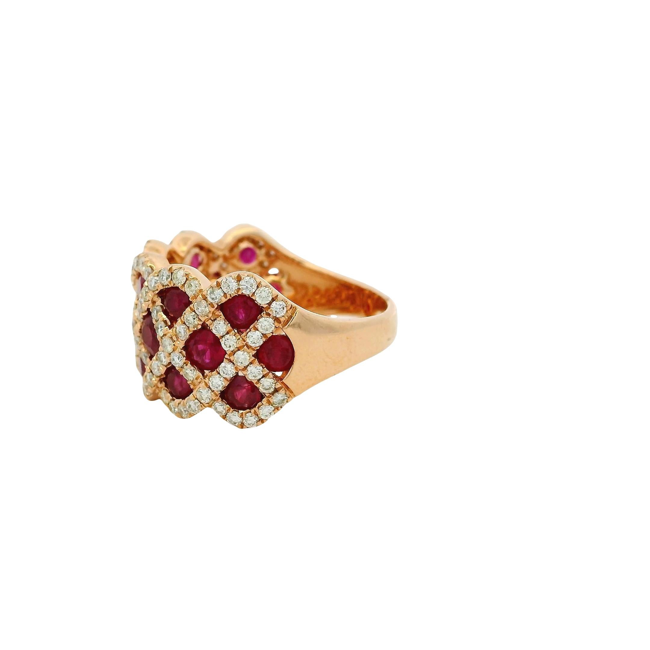 14k Roségold 2,18 Karat Rubin und 0,95 Karat natürlicher Diamant Criss Kreuz Ring im Zustand „Neu“ im Angebot in Boca Raton, FL