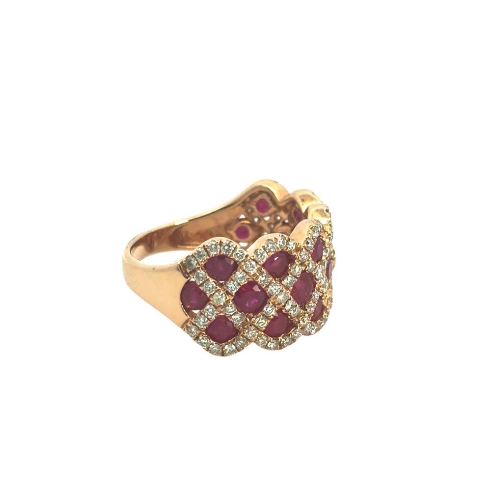Women's 14k Rose Gold 2.18ctw Ruby and 0.95ctw Natural Diamond Criss Cross Ring For Sale
