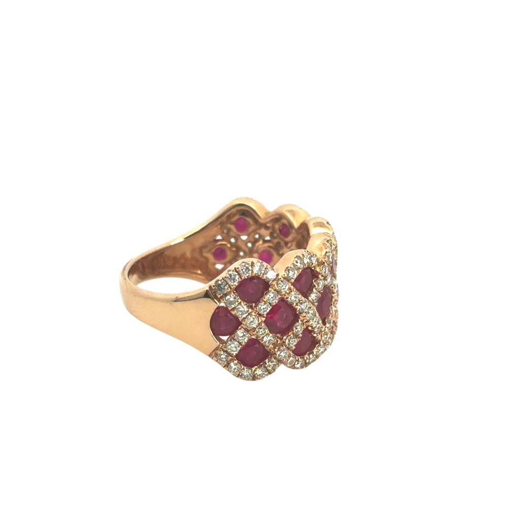 14k Rose Gold 2.18ctw Ruby and 0.95ctw Natural Diamond Criss Cross Ring For Sale 1