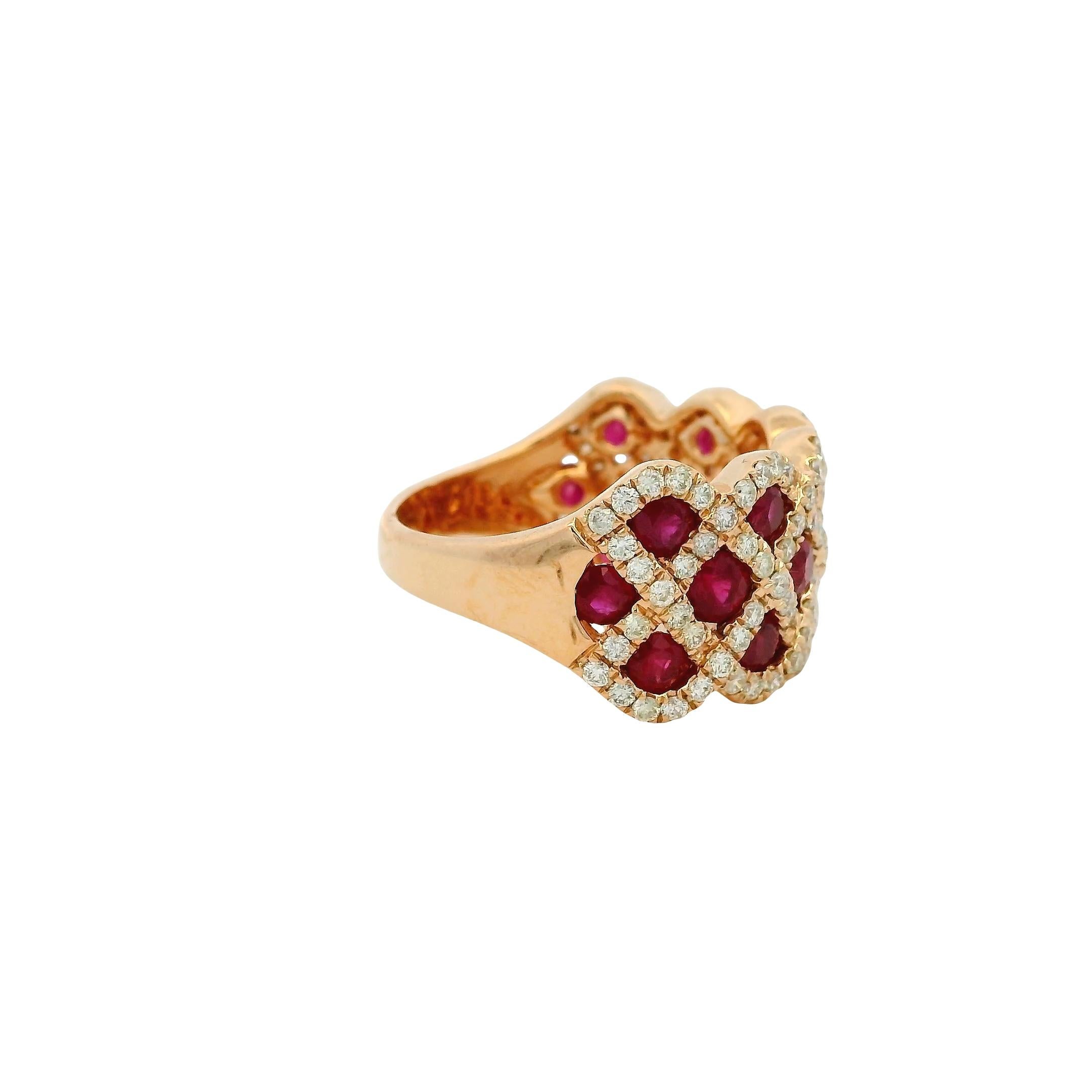 14k Roségold 2,18 Karat Rubin und 0,95 Karat natürlicher Diamant Criss Kreuz Ring im Angebot 1