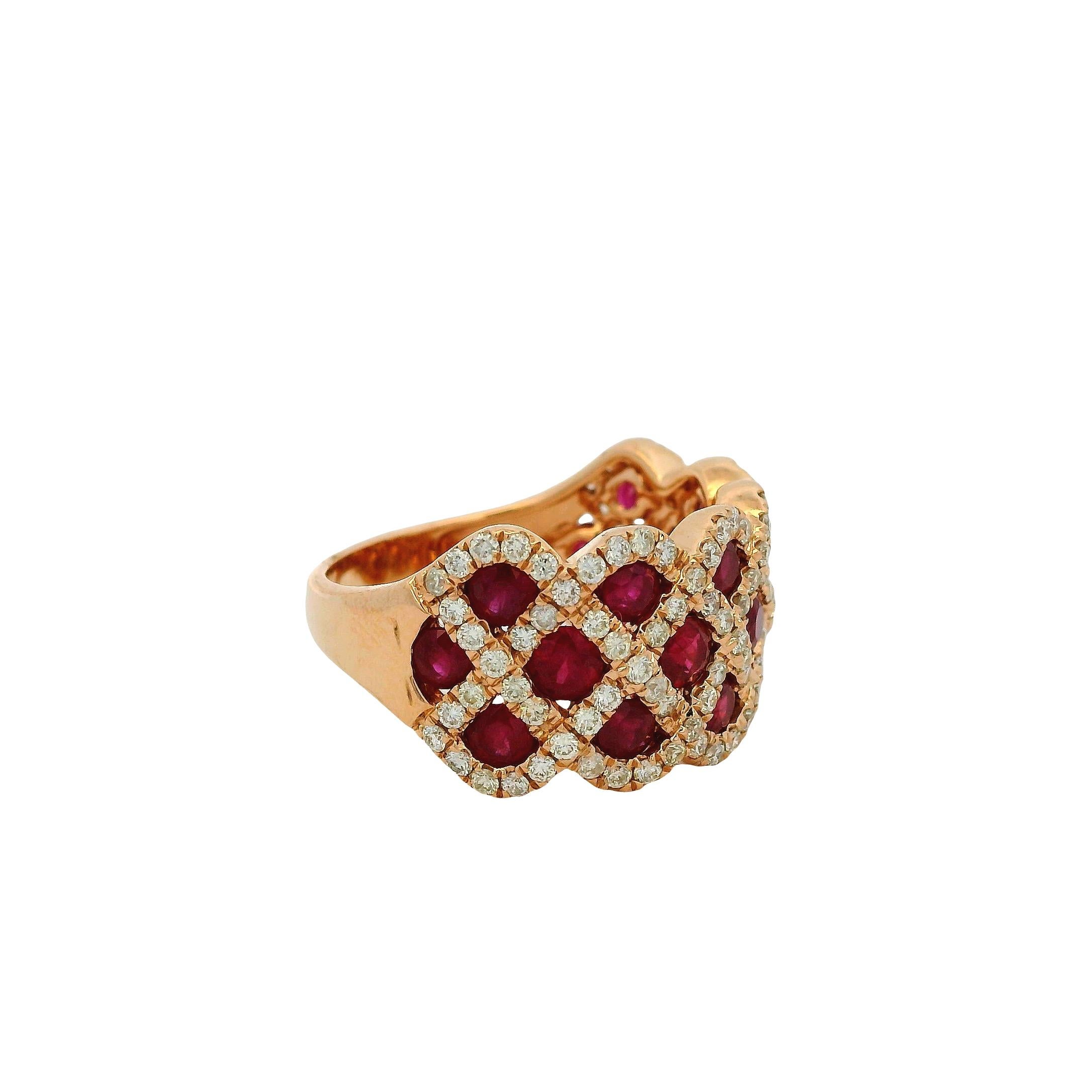 14k Roségold 2,18 Karat Rubin und 0,95 Karat natürlicher Diamant Criss Kreuz Ring im Angebot 2