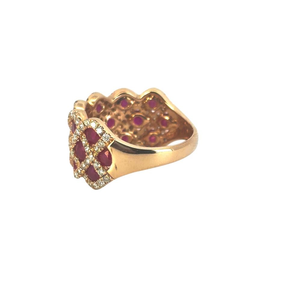 14k Rose Gold 2.18ctw Ruby and 0.95ctw Natural Diamond Criss Cross Ring For Sale 3