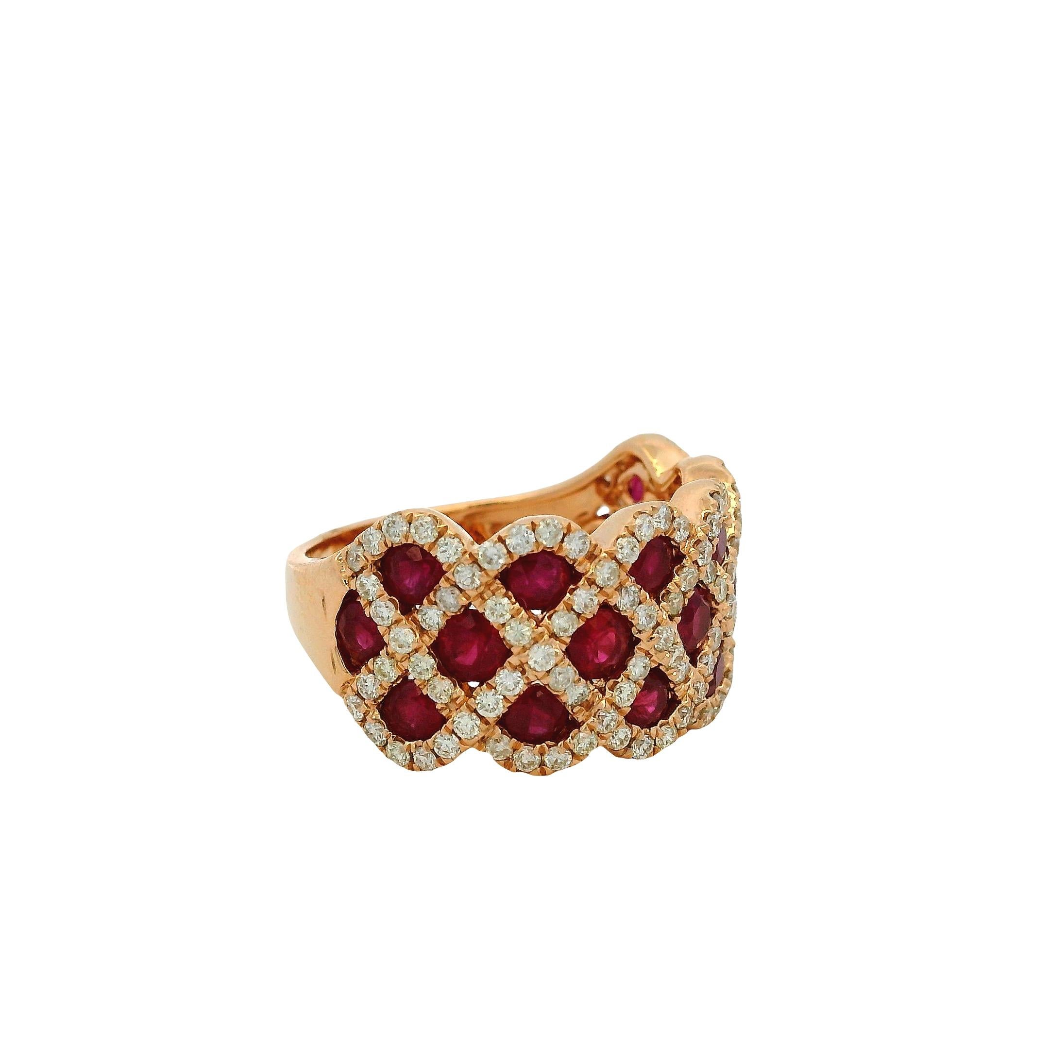14k Roségold 2,18 Karat Rubin und 0,95 Karat natürlicher Diamant Criss Kreuz Ring im Angebot 3