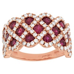 Anillo Cruzado de Oro Rosa de 14k con Rubí de 2,18 quilates y Diamante Natural de 0,95 quilates