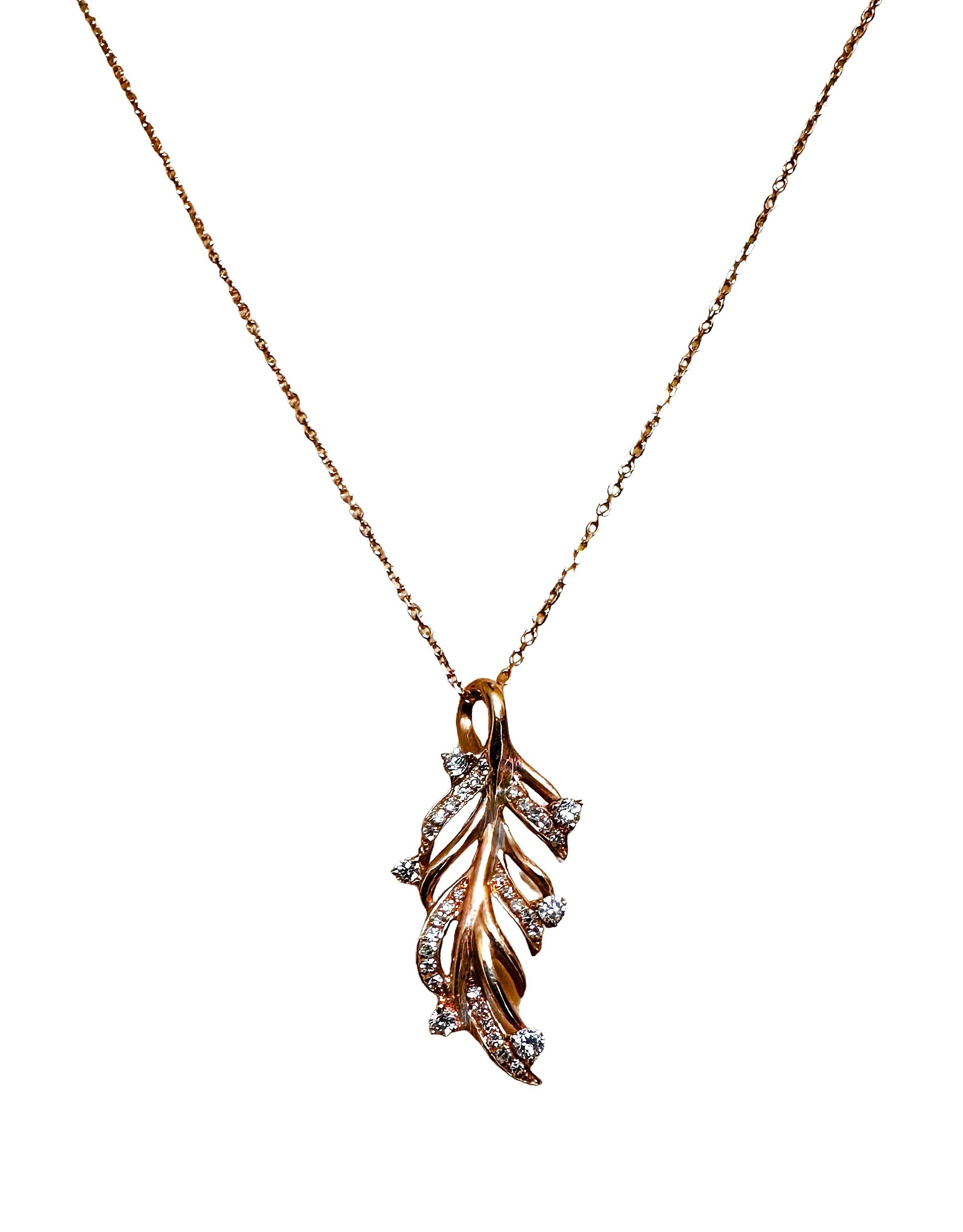 Collier en or rose 14k avec diamant .22 carat 18 pouces et estampillé Pour hommes en vente