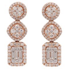 2.27 CTW Diamond Dangle Earrings in 14K Rose Gold for Engagement