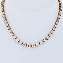 14 Karat Rose Gold 24.50 Carat Old Mine Diamond Rivere Necklace