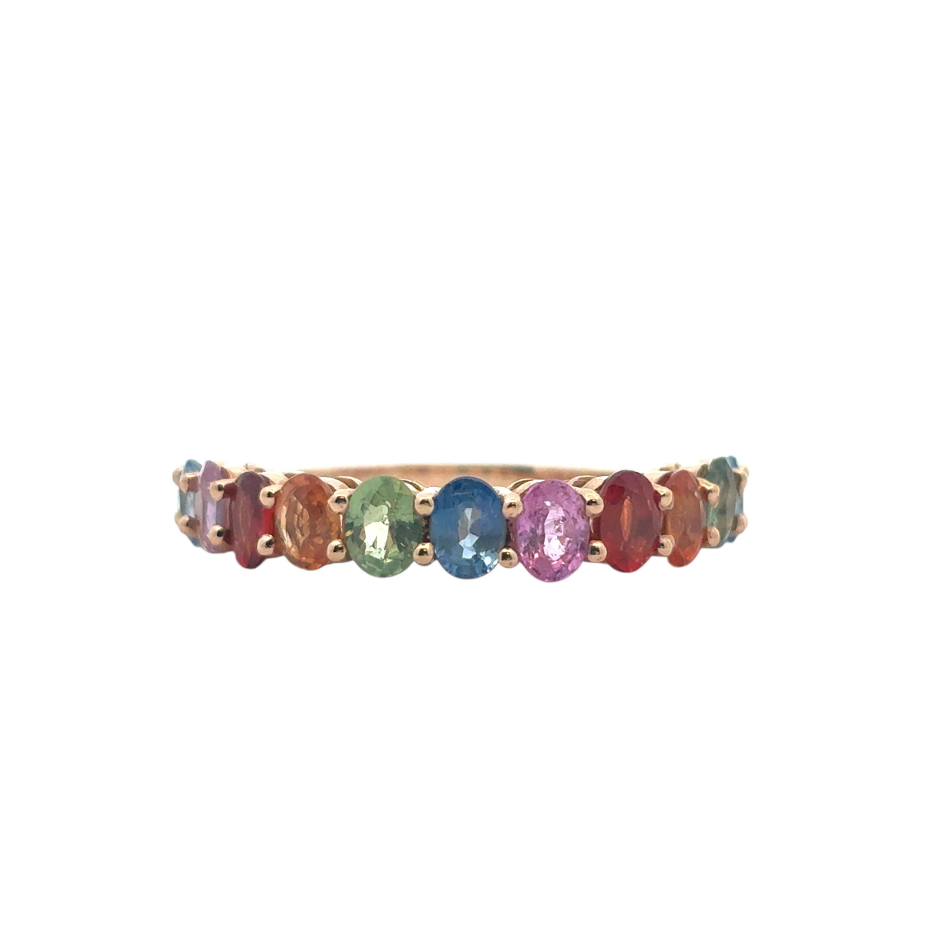 14k Rose Gold 2.4ctw Multicolor Oval Cut Sapphire Halfway Wedding Ring Band en vente 4