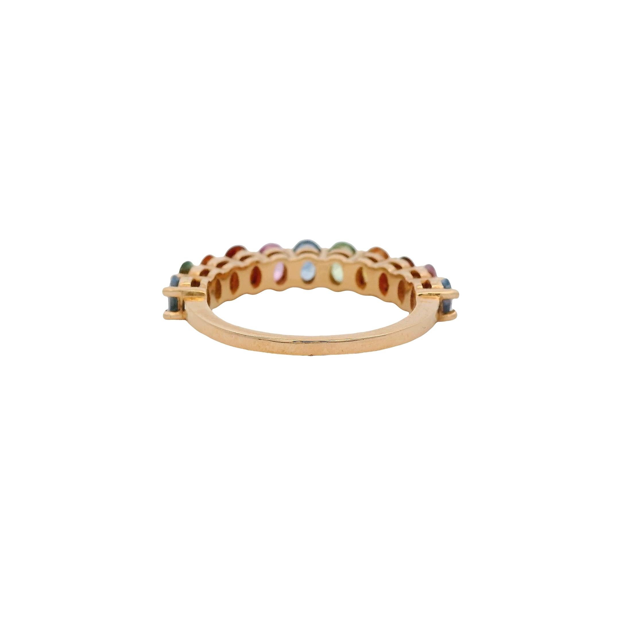 14k Rose Gold 2.4ctw Multicolor Oval Schliff Saphir Halfway Hochzeit Ring Band im Angebot 4