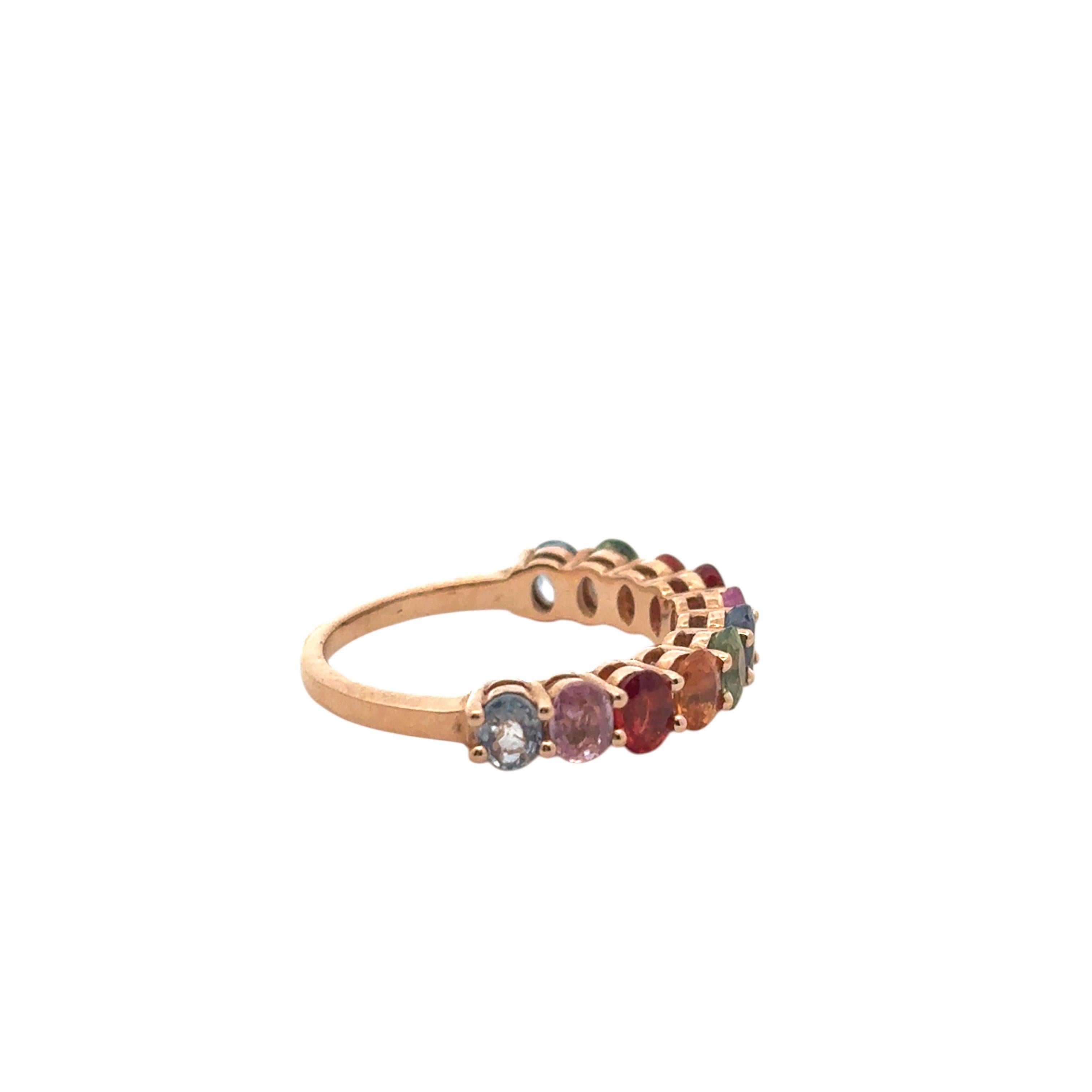 14k Rose Gold 2.4ctw Multicolor Oval Cut Sapphire Halfway Wedding Ring Band en vente 7