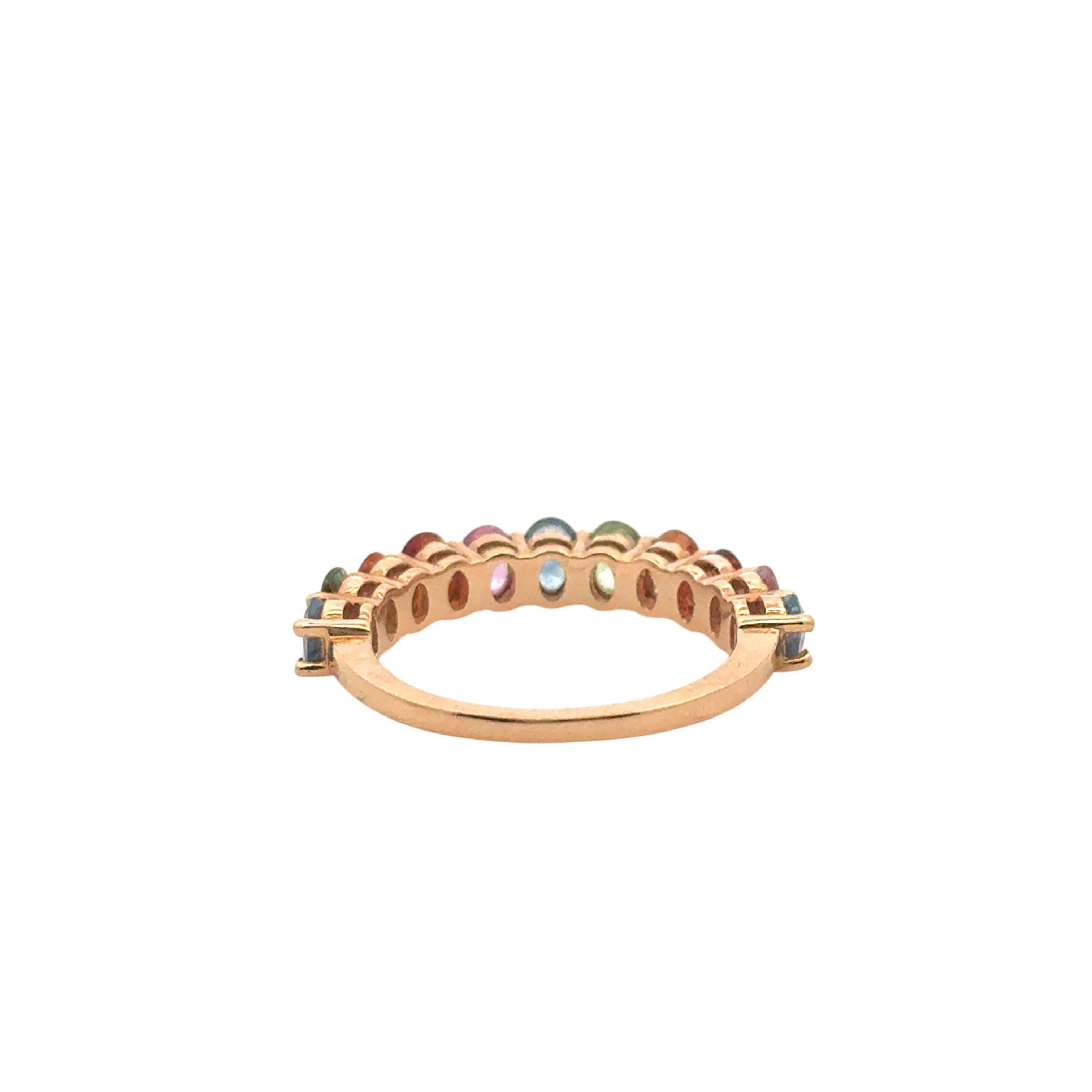 14k Rose Gold 2.4ctw Multicolor Oval Cut Sapphire Halfway Wedding Ring Band en vente 8