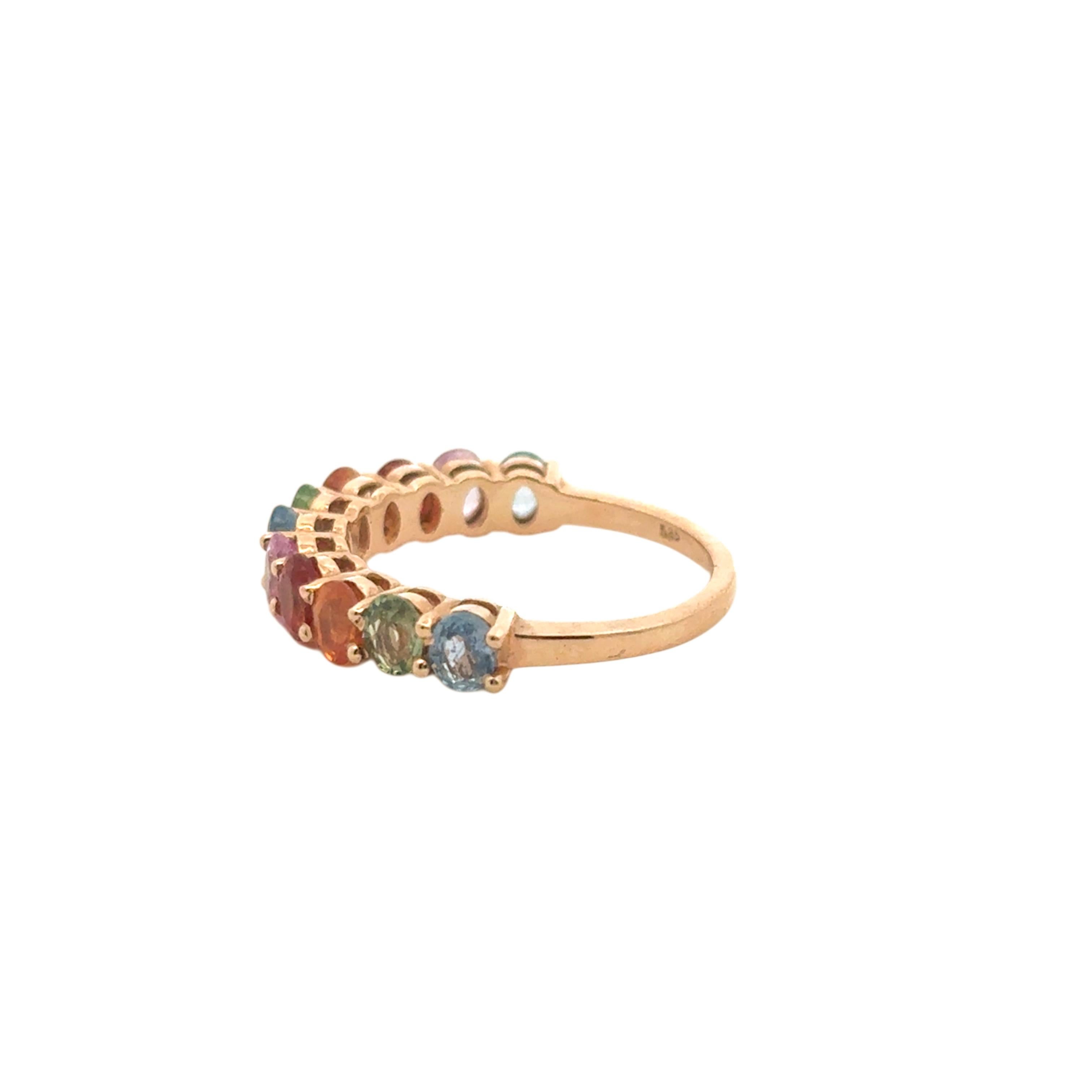 14k Rose Gold 2.4ctw Multicolor Oval Cut Sapphire Halfway Wedding Ring Band en vente 9