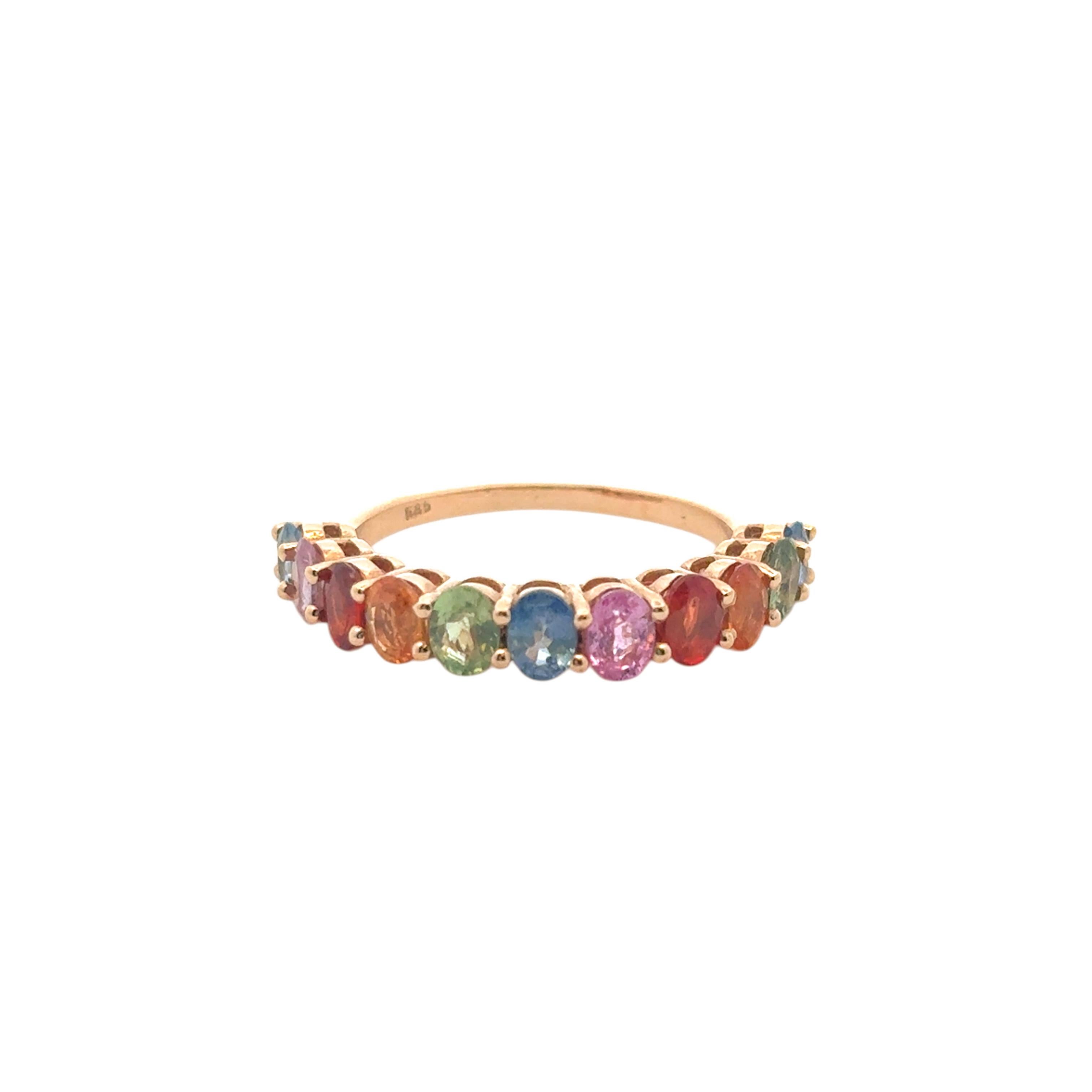14k Rose Gold 2.4ctw Multicolor Oval Cut Sapphire Halfway Wedding Ring Band en vente 10