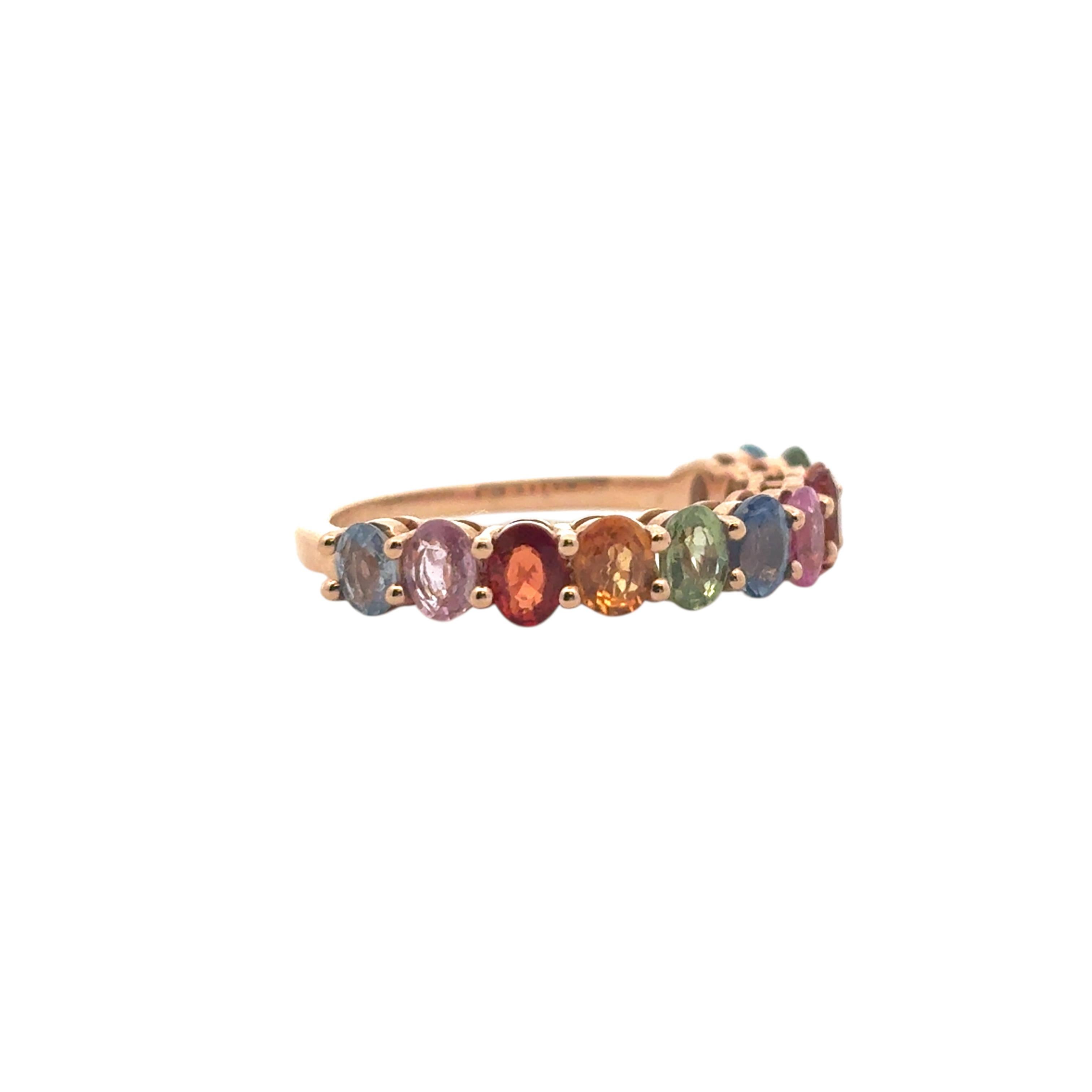 Taille ovale 14k Rose Gold 2.4ctw Multicolor Oval Cut Sapphire Halfway Wedding Ring Band en vente