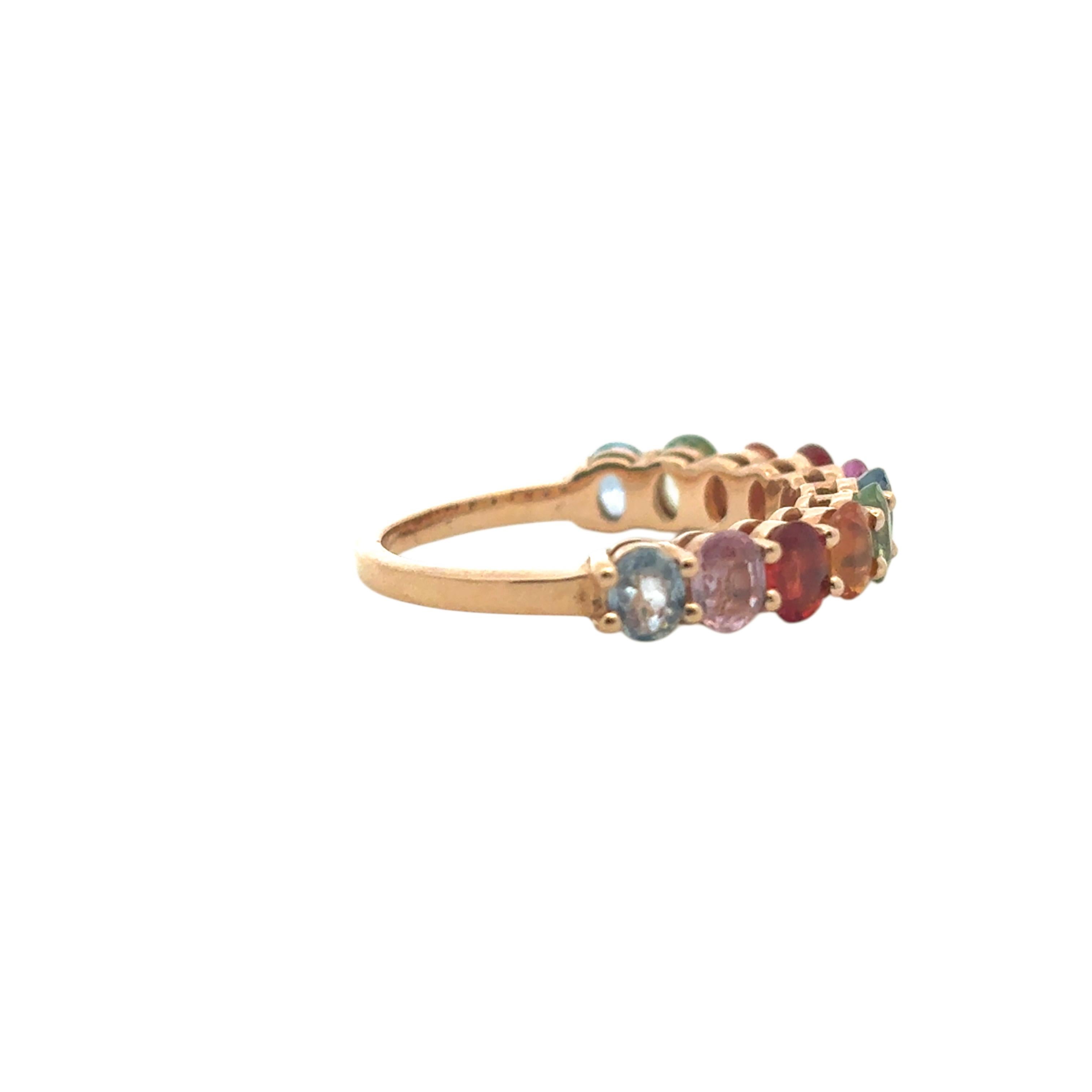 14k Rose Gold 2.4ctw Multicolor Oval Cut Sapphire Halfway Wedding Ring Band Neuf - En vente à Boca Raton, FL