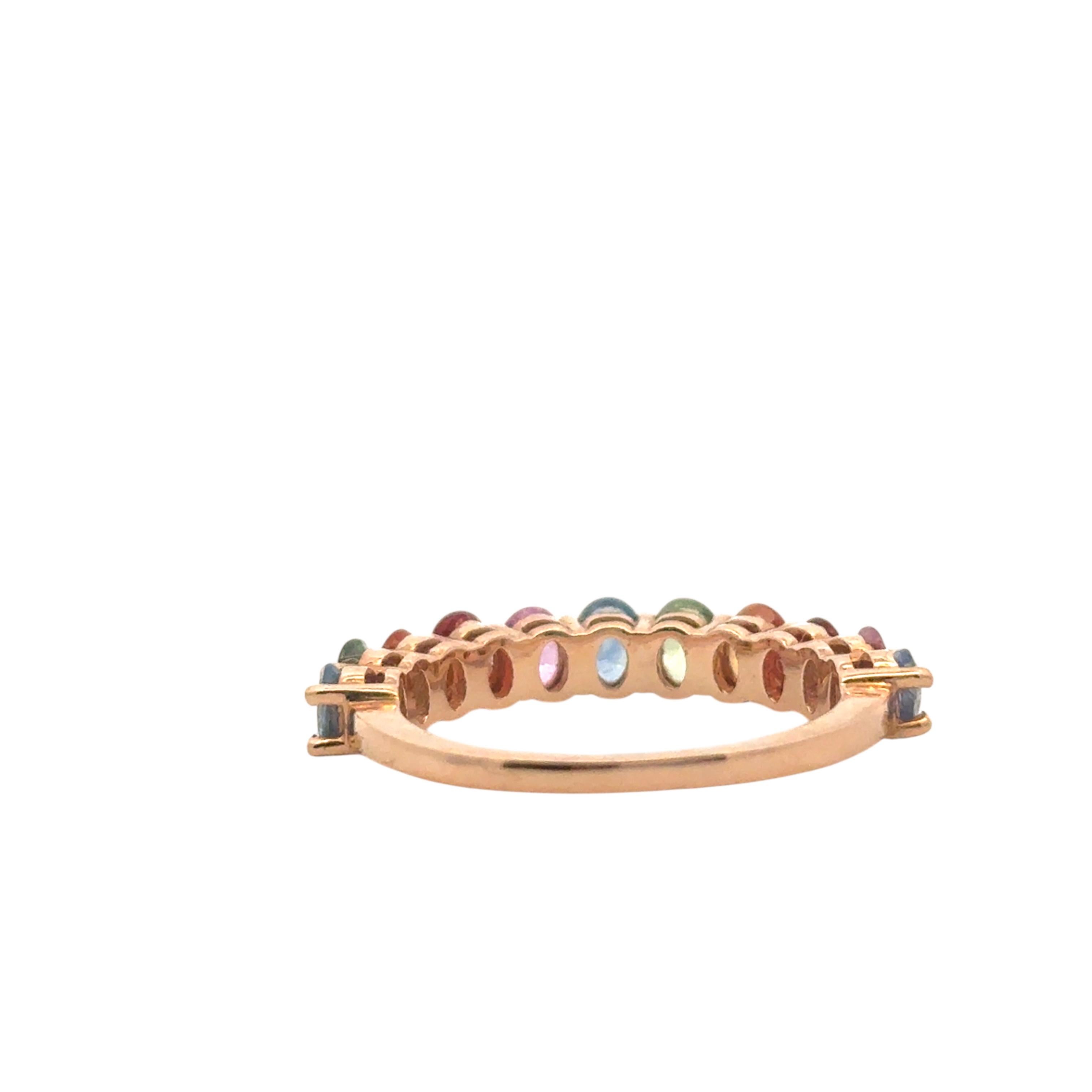 14k Rose Gold 2.4ctw Multicolor Oval Cut Sapphire Halfway Wedding Ring Band Unisexe en vente
