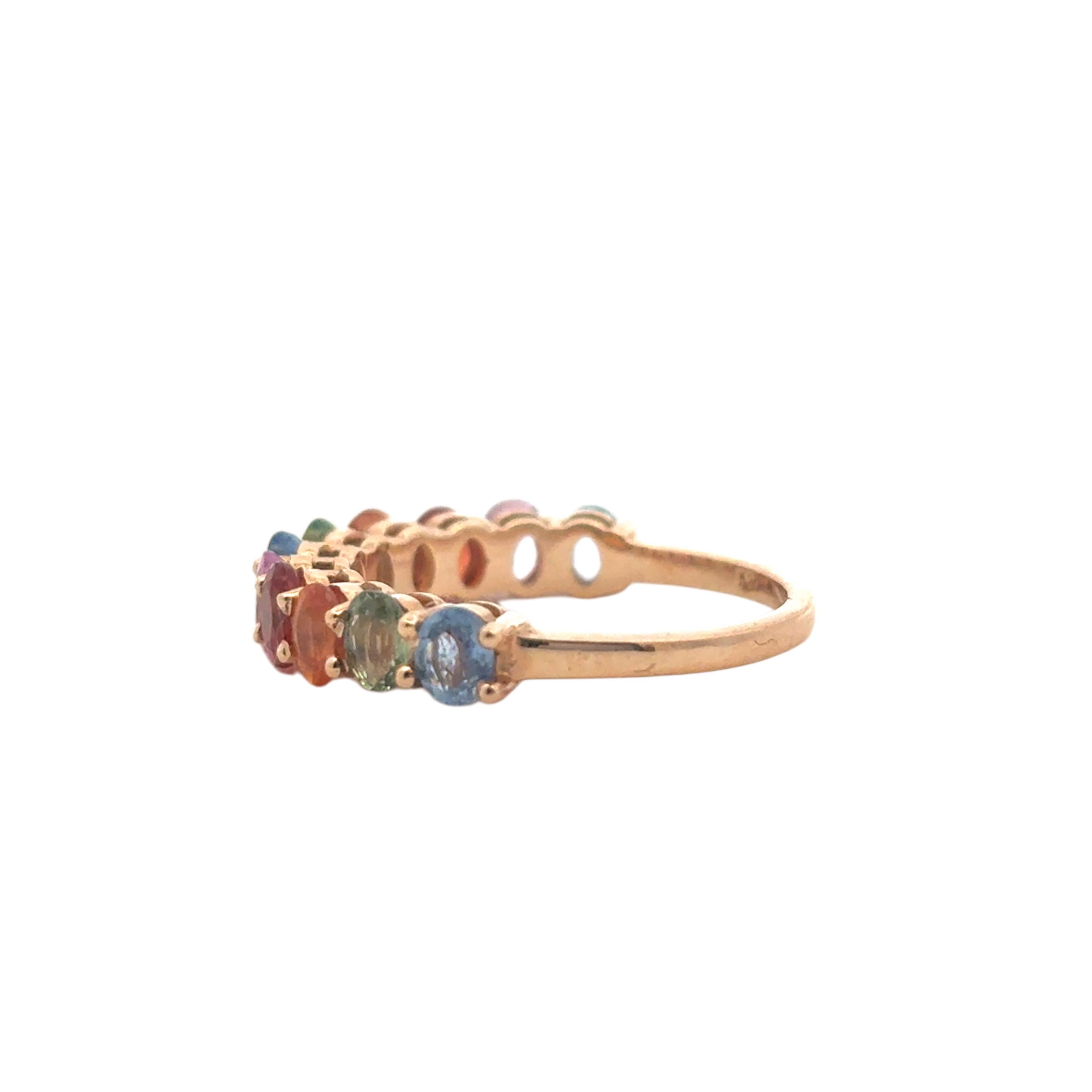 14k Rose Gold 2.4ctw Multicolor Oval Cut Sapphire Halfway Wedding Ring Band en vente 1