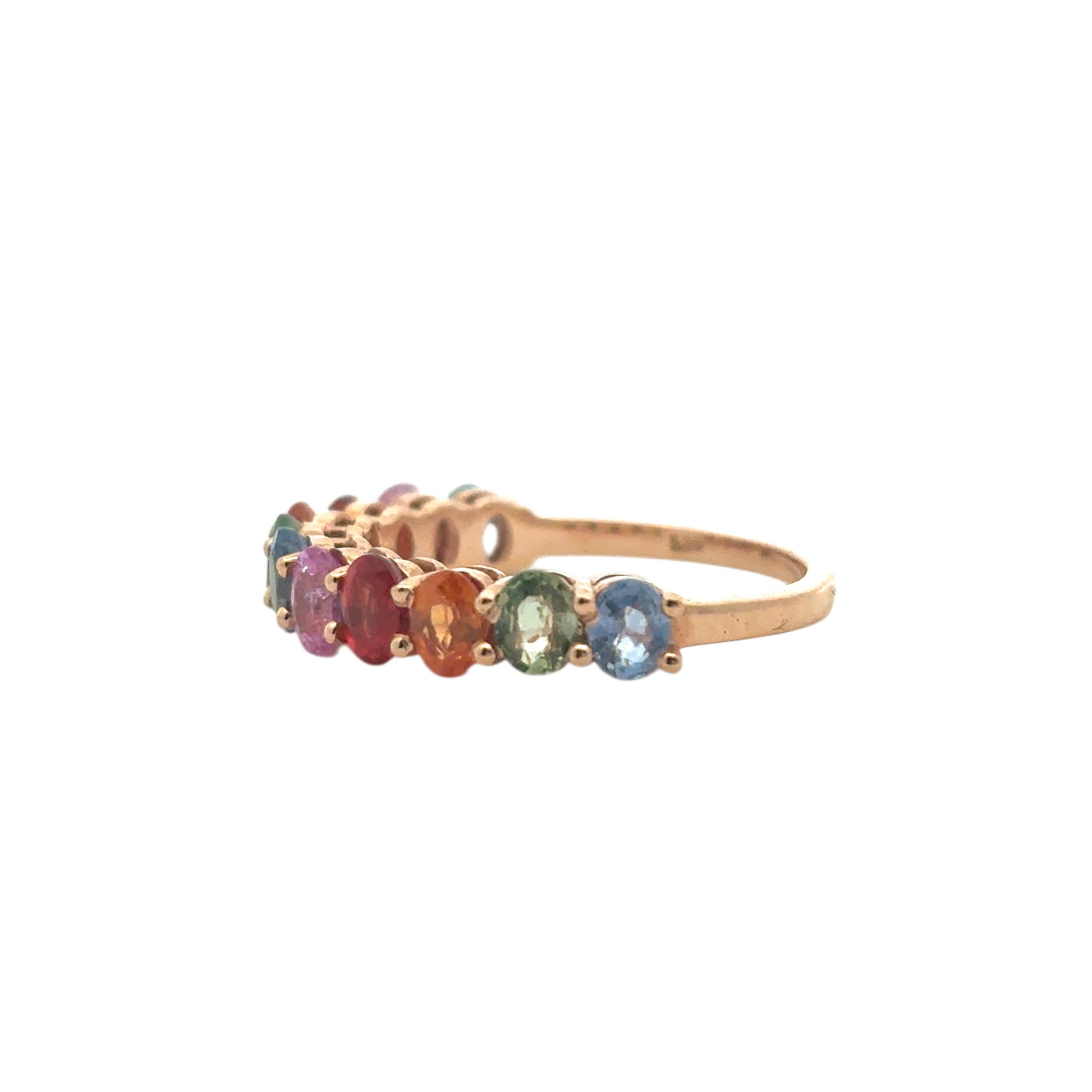 14k Rose Gold 2.4ctw Multicolor Oval Cut Sapphire Halfway Wedding Ring Band en vente 2