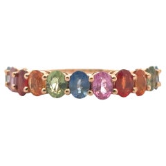 14k Rose Gold 2.4ctw Multicolor Oval Cut Sapphire Halfway Wedding Ring Band