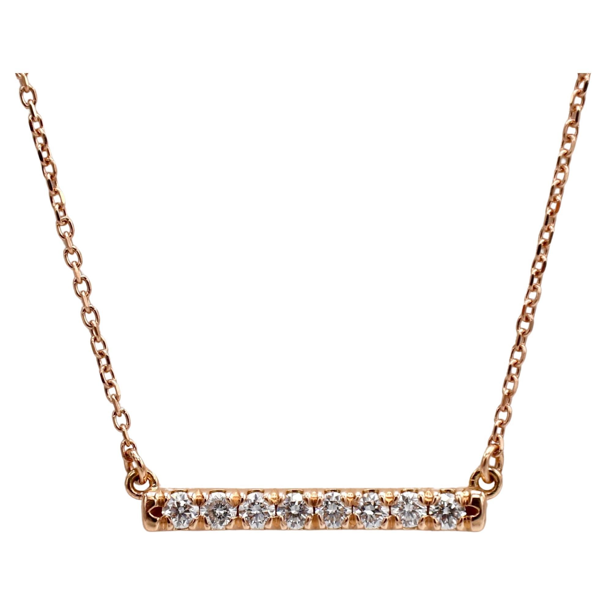 14K Roségold .25 Karat natürlicher Diamant Französisch gefasster Bar-Halskette