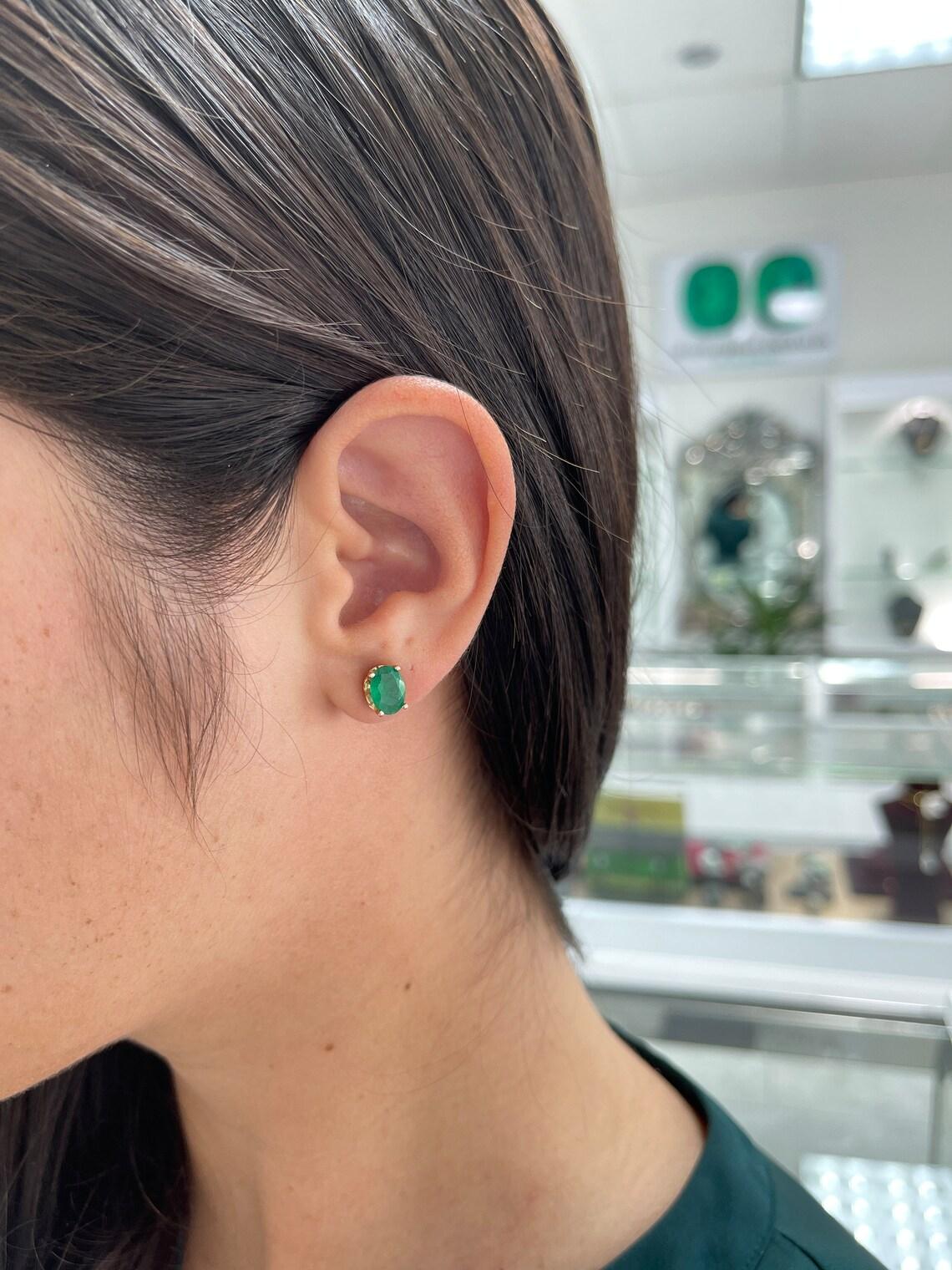 Moderne Boucles d'oreilles Fleur De Lis en or rose 14K 2.50tcw Oval Emerald Studs en vente
