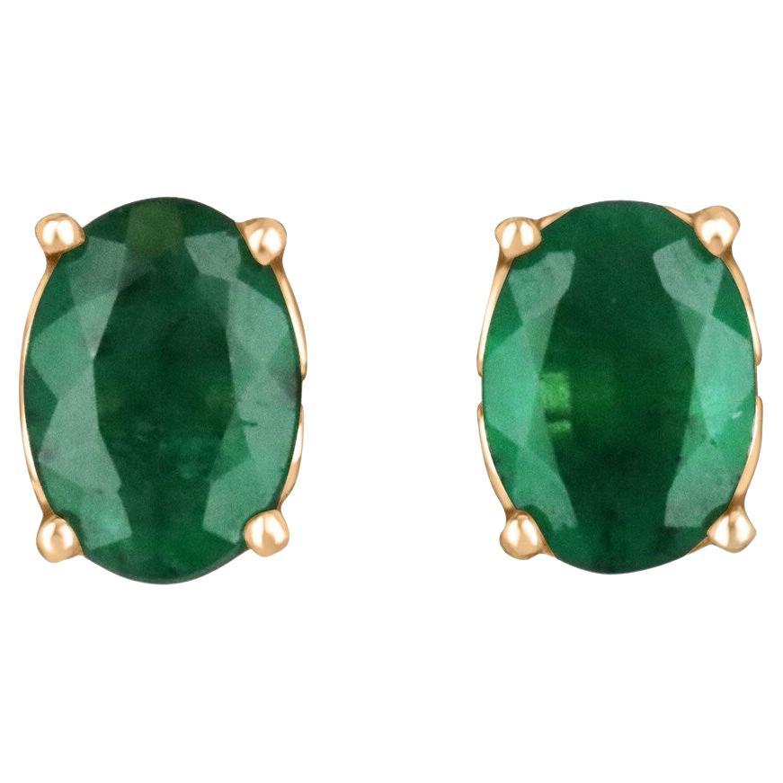 14K Rose Gold 2.50tcw Oval Emerald Studs Fleur De Lis Design Earrings