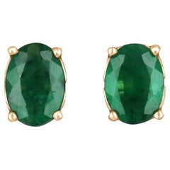 14K Rose Gold 2.50tcw Oval Emerald Studs Fleur De Lis Design Earrings