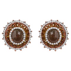Clous d'oreilles en or rose 14 carats avec triple halo de diamants fantaisie en forme de cercle de 3 1/2 carats