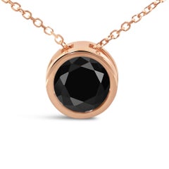 14K Rose Gold 3 1/2 Cttw Black Round Diamond Solitaire Pendant Necklace