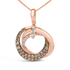 14K Rose Gold 3/4 Ct Brown & White Diamond Interlocking Hoop Pendant Necklace