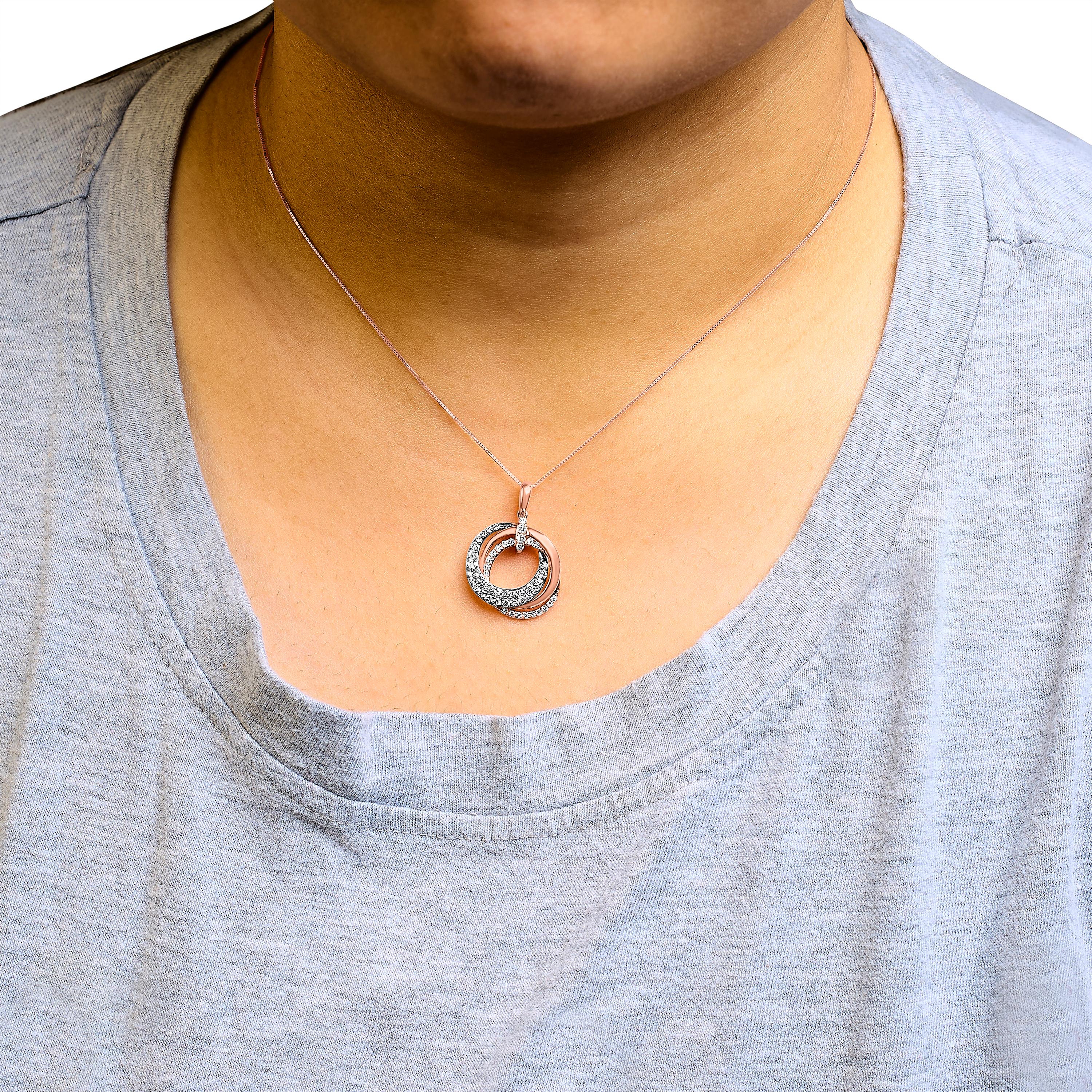 14K Rose Gold 3/4 Ct Brown & White Diamond Interlocking Hoop Pendant Necklace In New Condition For Sale In New York, NY