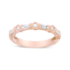 14K Rose Gold 3/8 Carat Baguette and Round Diamond Bridal Band