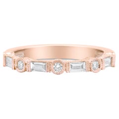 14K Rose Gold 3/8 Carat Baguette and Round Diamond Bridal Band