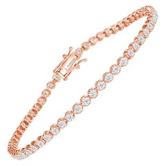 Pulsera de tenis de oro rosa de 14 quilates con diamantes redondos de 3 quilates en engaste ilusión