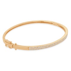 Bracciale rigido a cerniera in oro rosa 14K con pavé di diamanti su 3 file, 7,0"