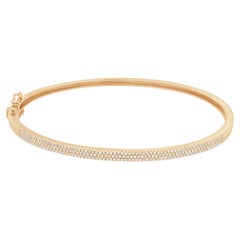 Bracciale rigido a cerniera in oro rosa 14K con pavé di diamanti su 3 file, 7,0"
