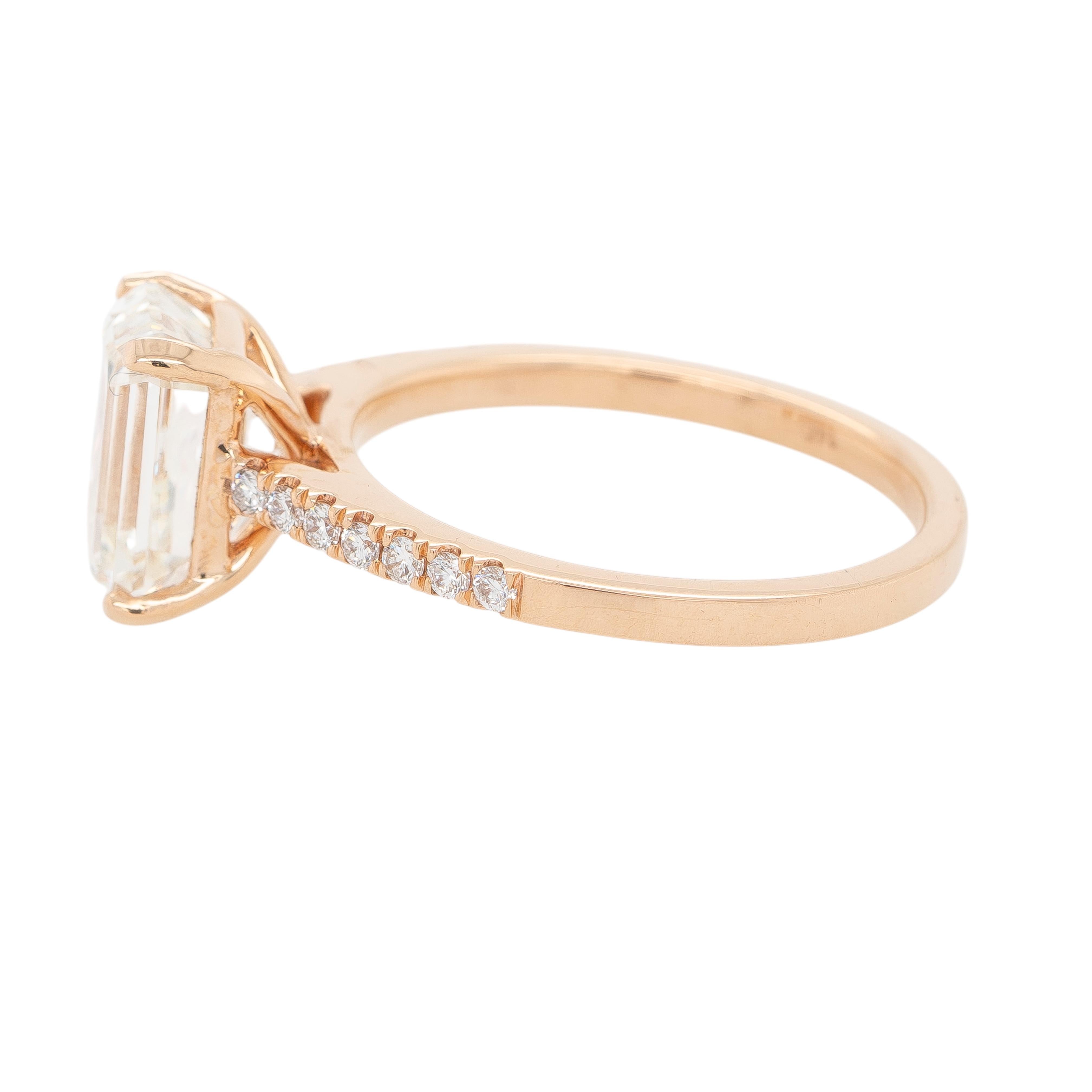 Oro rosa de 14 quilates talla esmeralda con certificado GIA de 3,01 ct  Anillo de compromiso de diamantes Corte esmeralda en venta