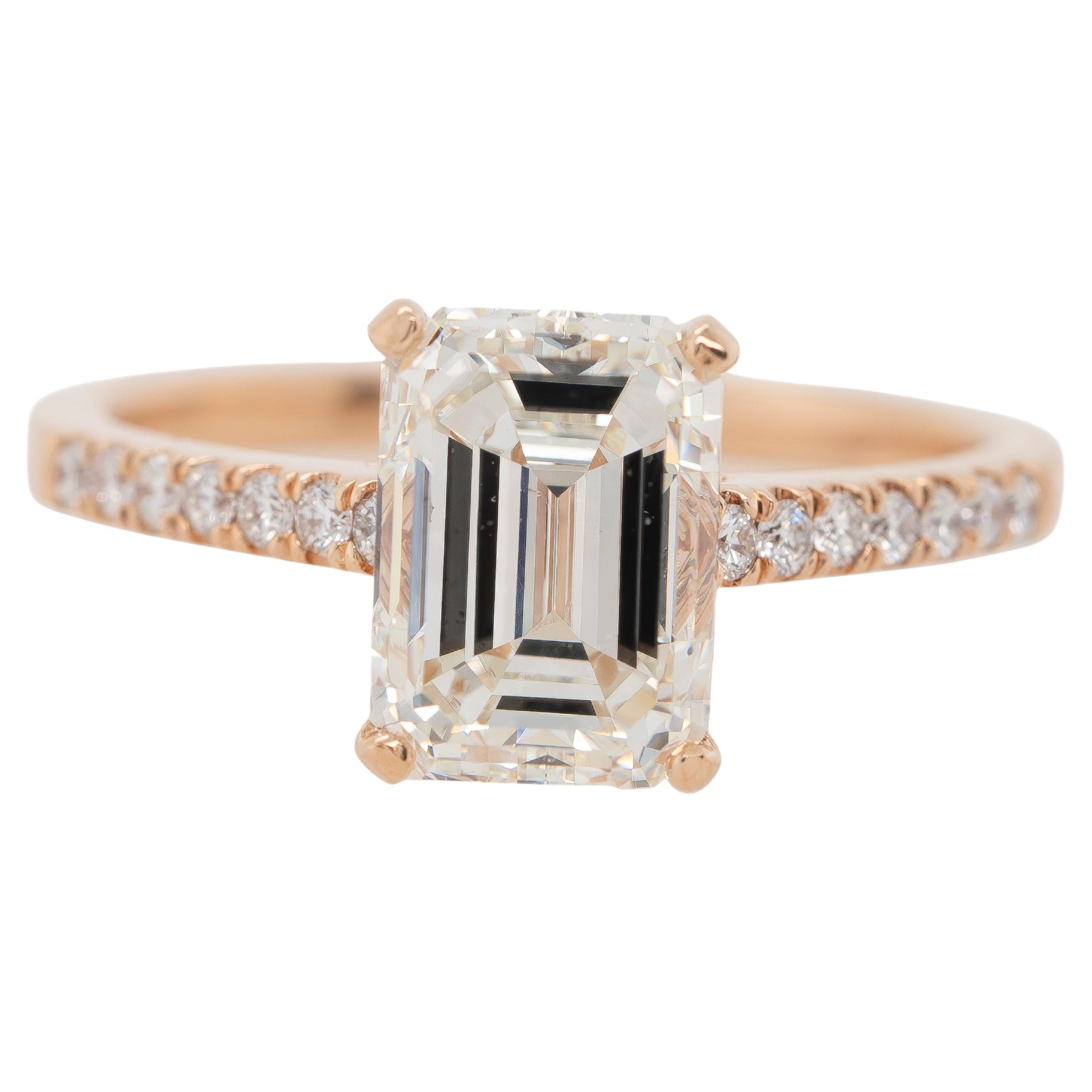 Or rose 14k 3.01ct Emeraude certifiée GIA  Bague de fiançailles en diamant