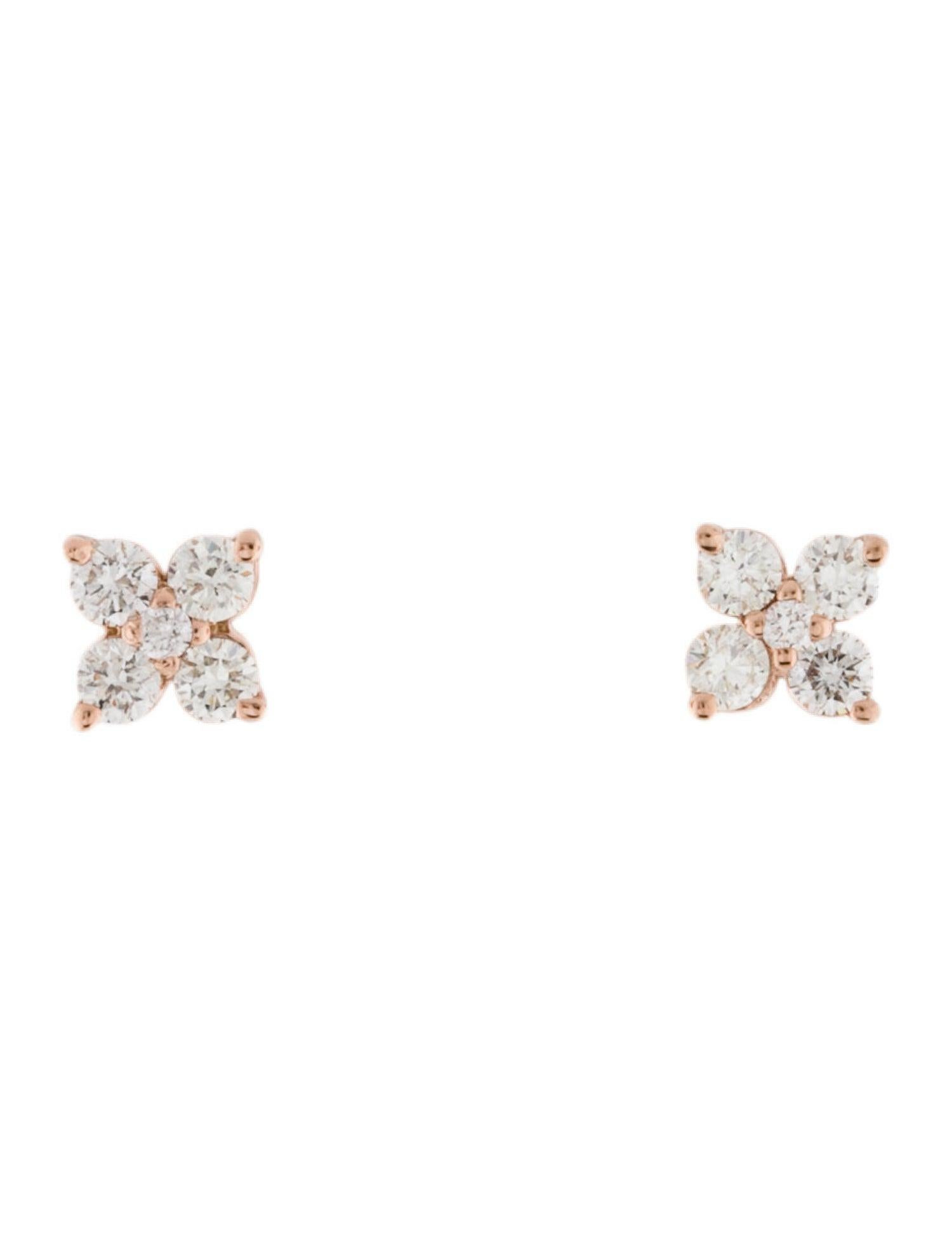 Contemporary 14K Rose Gold .30ct Diamond Flower Stud Earrings for Her For Sale