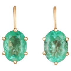 Pendientes de oro rosa de 14 quilates con esmeralda colombiana de corte ovalado de 3,0 qt Pendientes de palanca medianos Gree