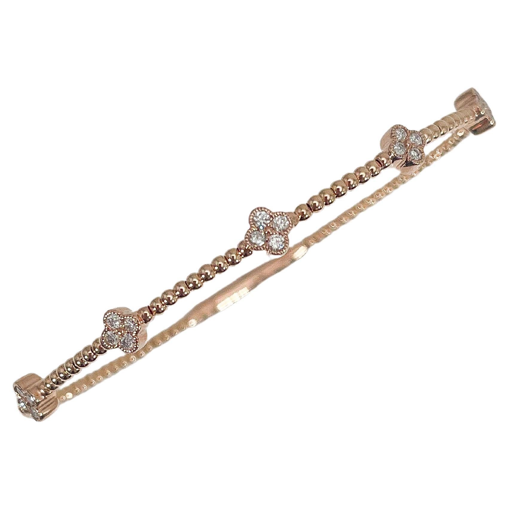 Bracelet flexible en or rose 14K avec diamant en grappe .32 CTW