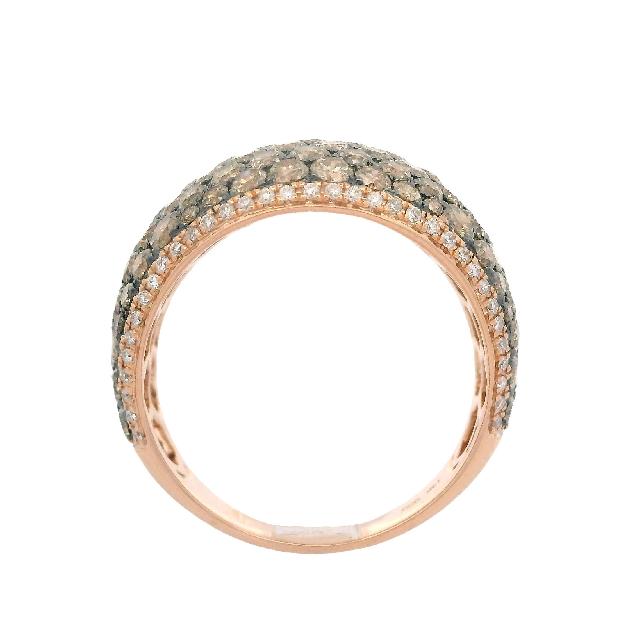 14k Rose Gold 3.3ctw White & Fancy Champagne Diamond 15.1mm Wide Domed Band Ring For Sale 5