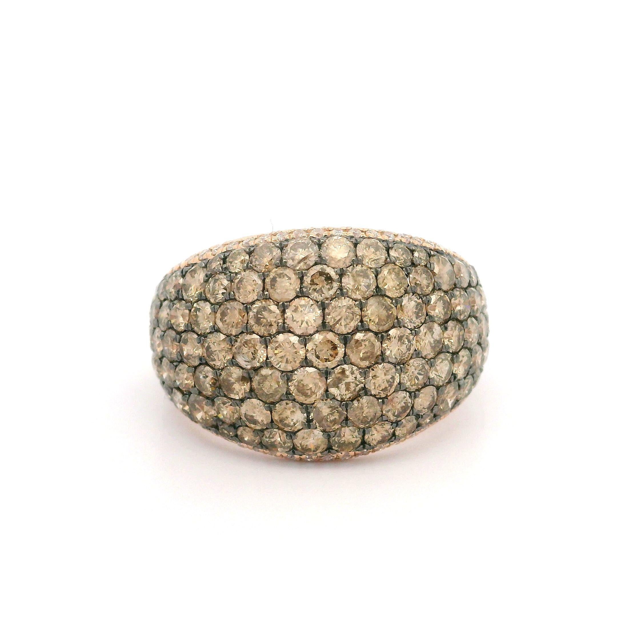 14k Rose Gold 3.3ctw White & Fancy Champagne Diamond 15.1mm Wide Domed Band Ring For Sale 6