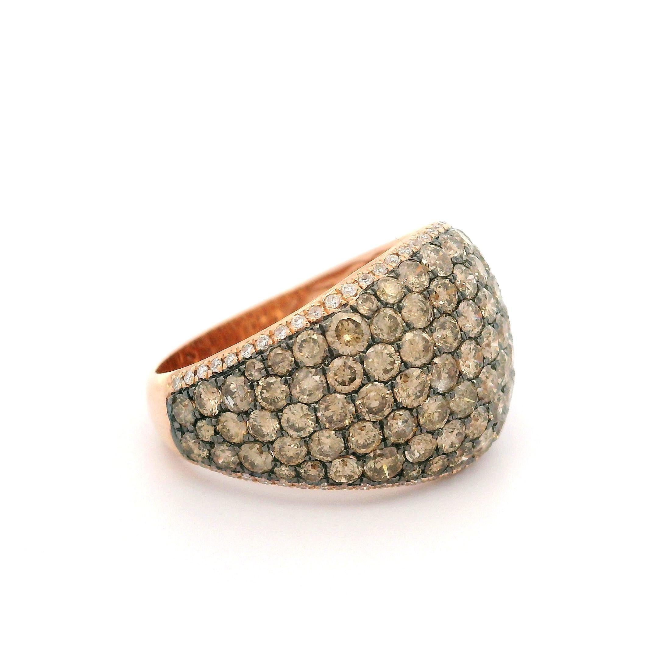 Women's 14k Rose Gold 3.3ctw White & Fancy Champagne Diamond 15.1mm Wide Domed Band Ring For Sale