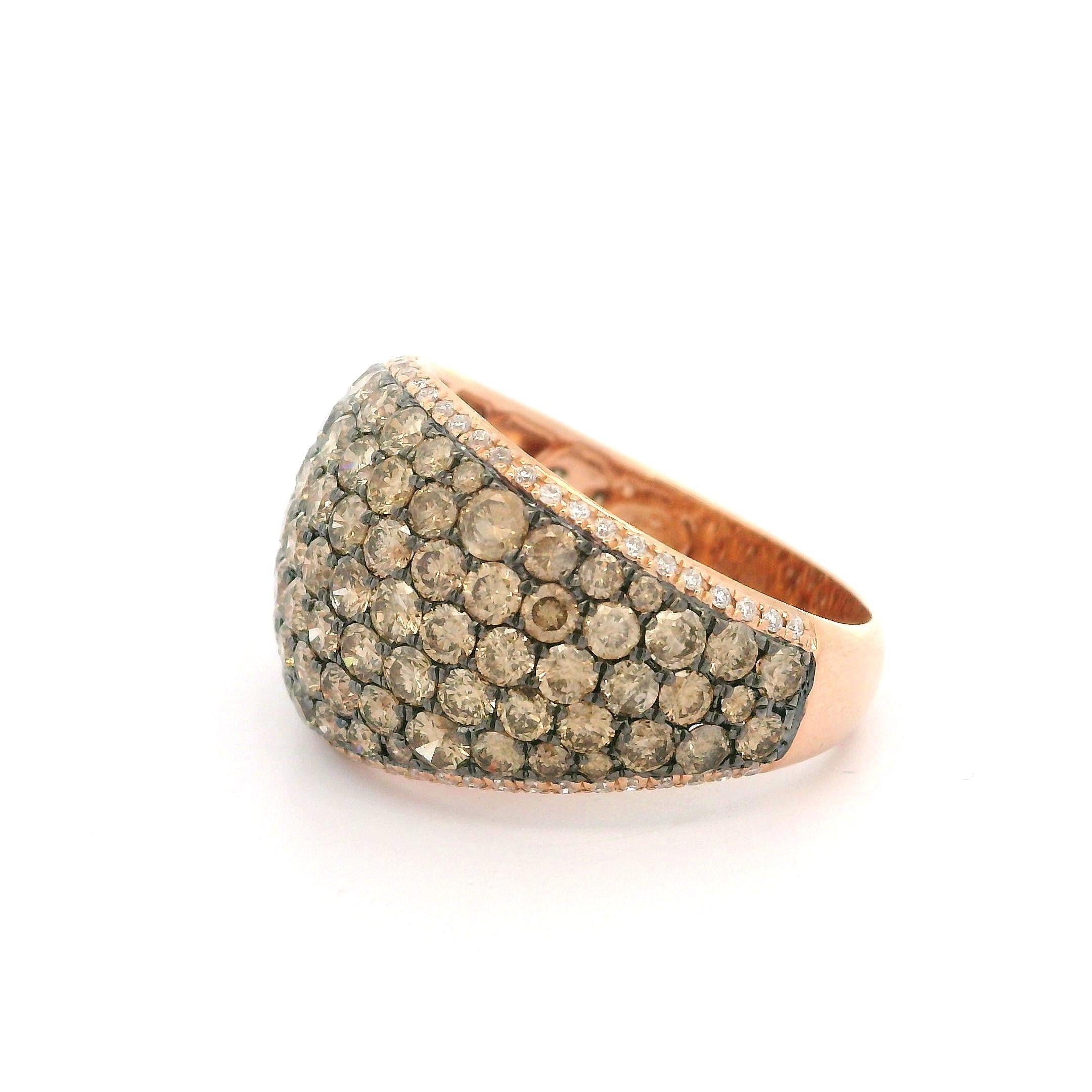 14k Rose Gold 3.3ctw White & Fancy Champagne Diamond 15.1mm Wide Domed Band Ring For Sale 1