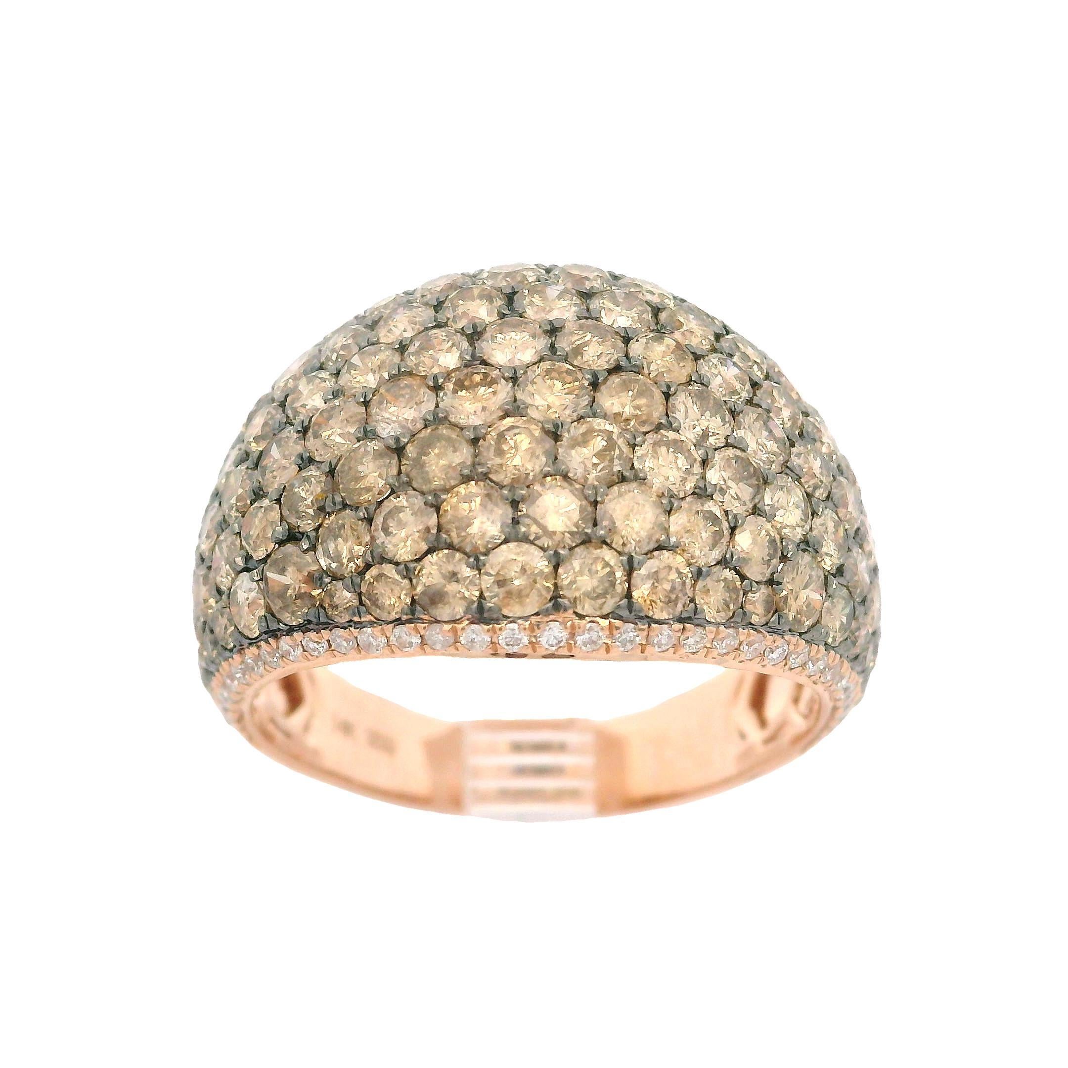 14k Rose Gold 3.3ctw White & Fancy Champagne Diamond 15.1mm Wide Domed Band Ring For Sale 2