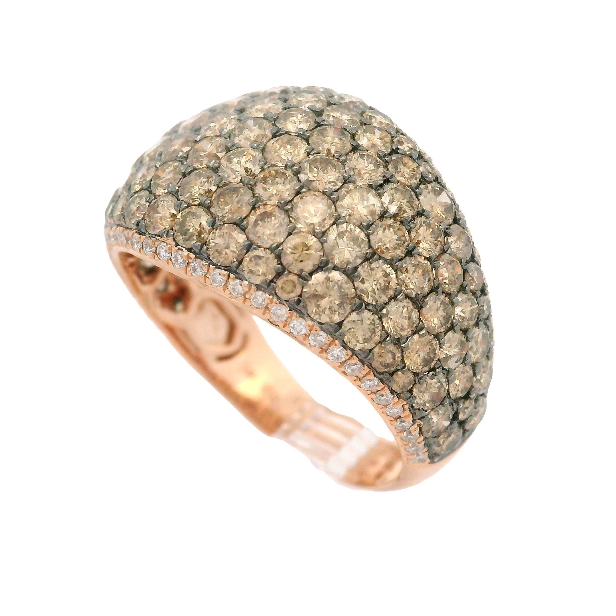 14k Rose Gold 3.3ctw White & Fancy Champagne Diamond 15.1mm Wide Domed Band Ring For Sale 4