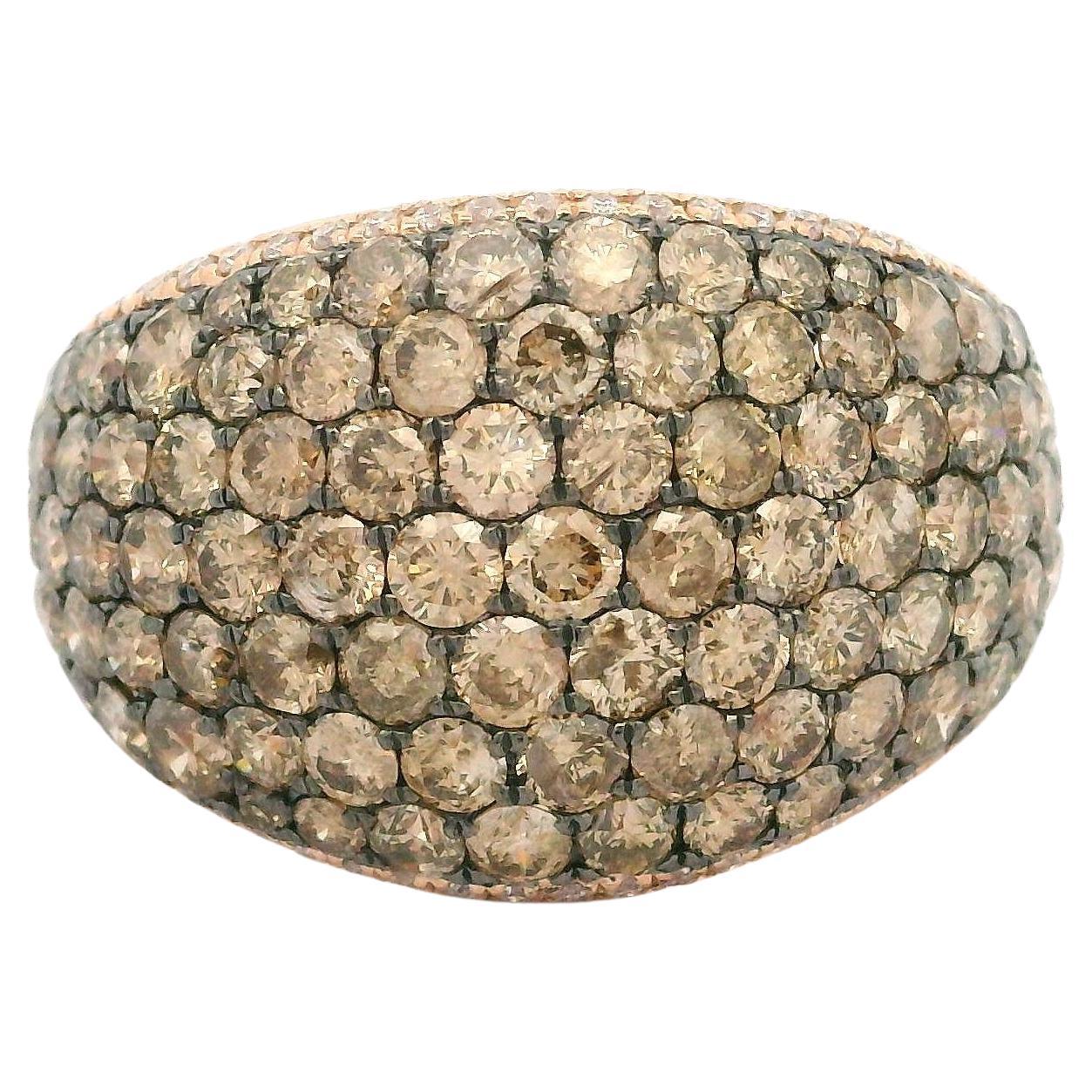 14k Rose Gold 3.3ctw White & Fancy Champagne Diamond 15.1mm Wide Domed Band Ring For Sale