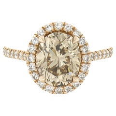 14 Karat Roségold 3,53 Karat GIA Ovalschliff Fancy Braun Gelb Diamant Solitär Halo Ring