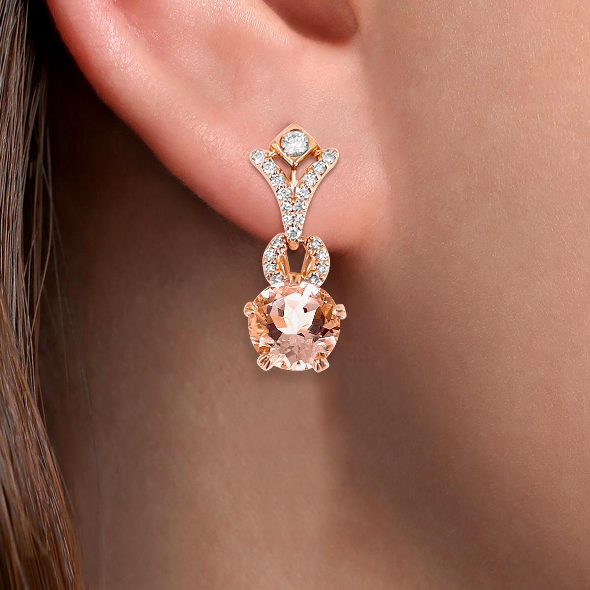 Modern 14K Rose Gold 3.54cts Morganite and Diamond Earring, Style# E5207MO For Sale